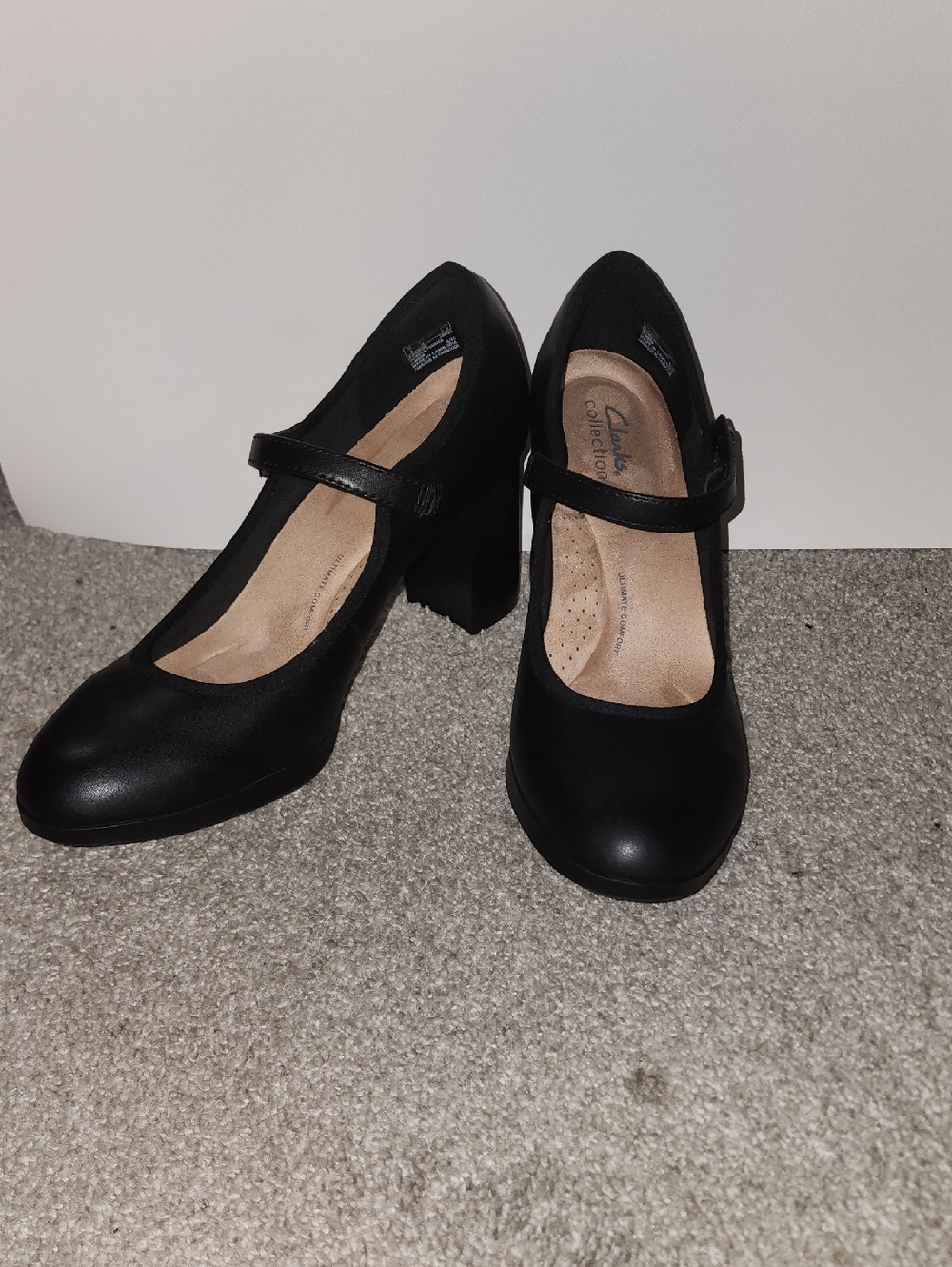 Clarks Black Mary Jane Block Heels